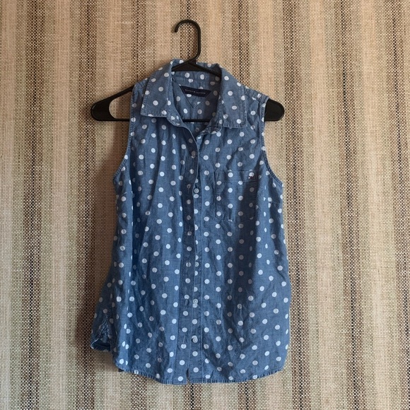 Tommy Hilfiger Top Denim Cotton Blue Blouse Shirt Women Size Small Polka Dot - Picture 1 of 3